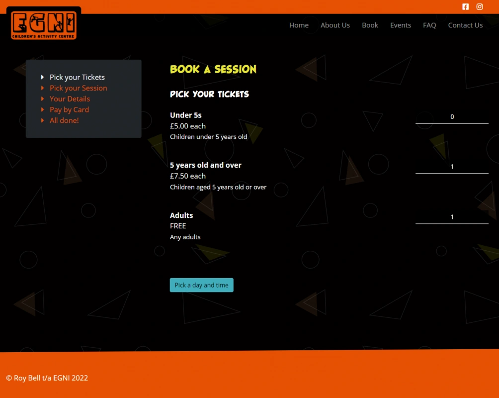 The first step of the booking system on the EGNI website